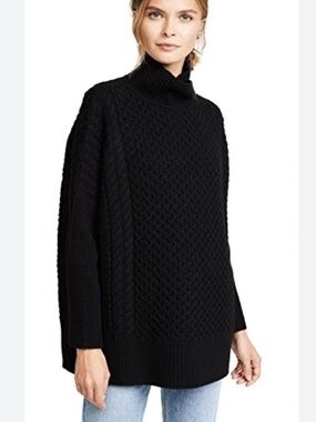 AYR Black Le Square Chunky Merino Wool Moch Neck Sweater Size Small